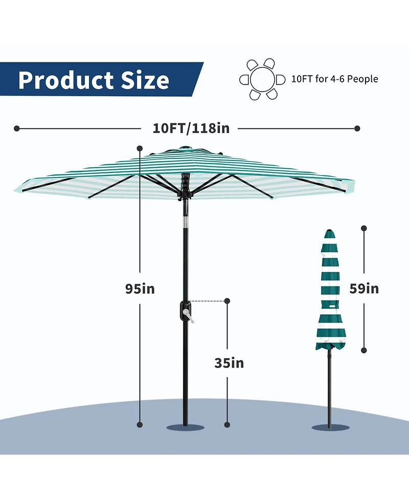 homfan Outdoor Patio Umbrella - Uv Resistant, 8 Strong Ribs, Crank Lift, Tilt Function Garden, Pool, Deck And