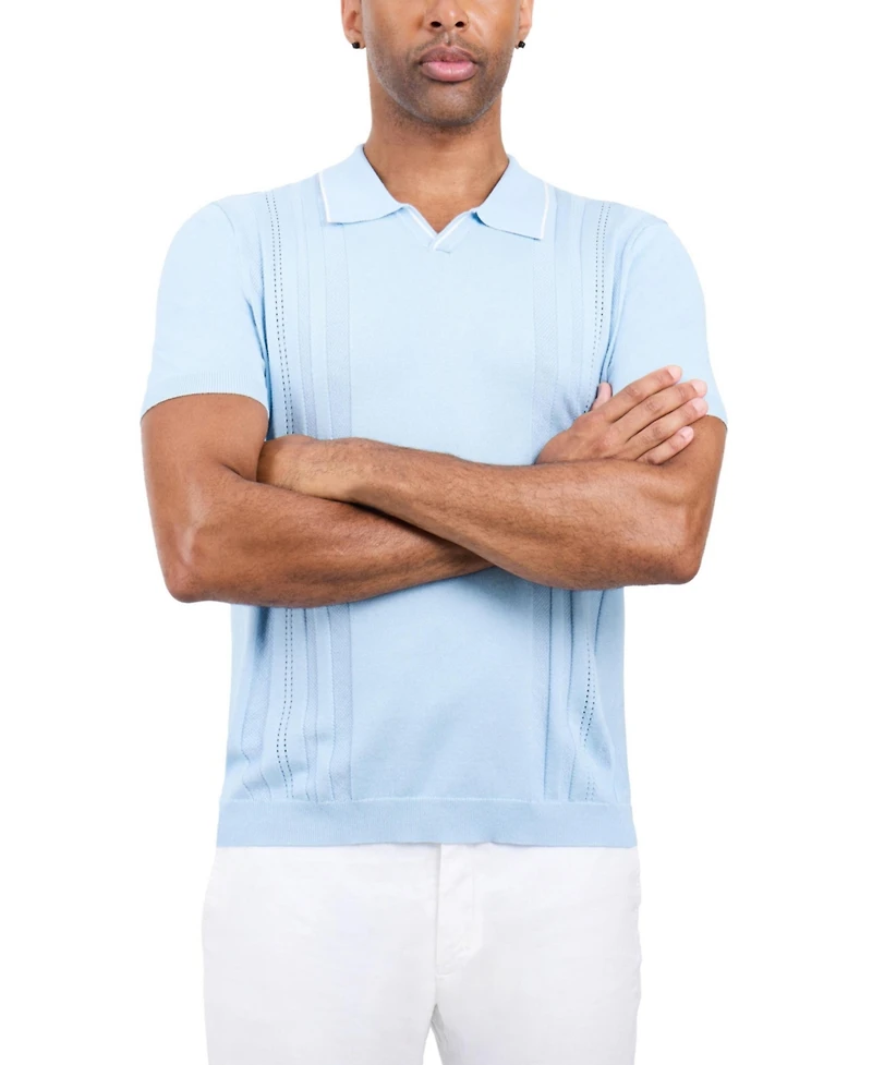 Xray Men's Johnny Collar Textured Stripe Sweater Polo