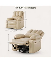 homfan Pu Leather Swivel Rocker Electric Recliner, Oversized Single Sofa with Massage and Heat, Usb Ports, Cup Holders Side Pocket for Bedroom