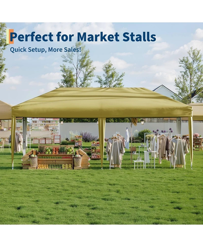 homfan 10x20 Pop Up Canopy Tent With 4 Sidewalls, One-Button Setup, Adjustable Height, Roller Bag