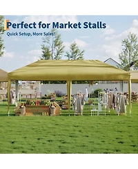 homfan 10x20 Pop Up Canopy Tent With 4 Sidewalls, One-Button Setup, Adjustable Height, Roller Bag