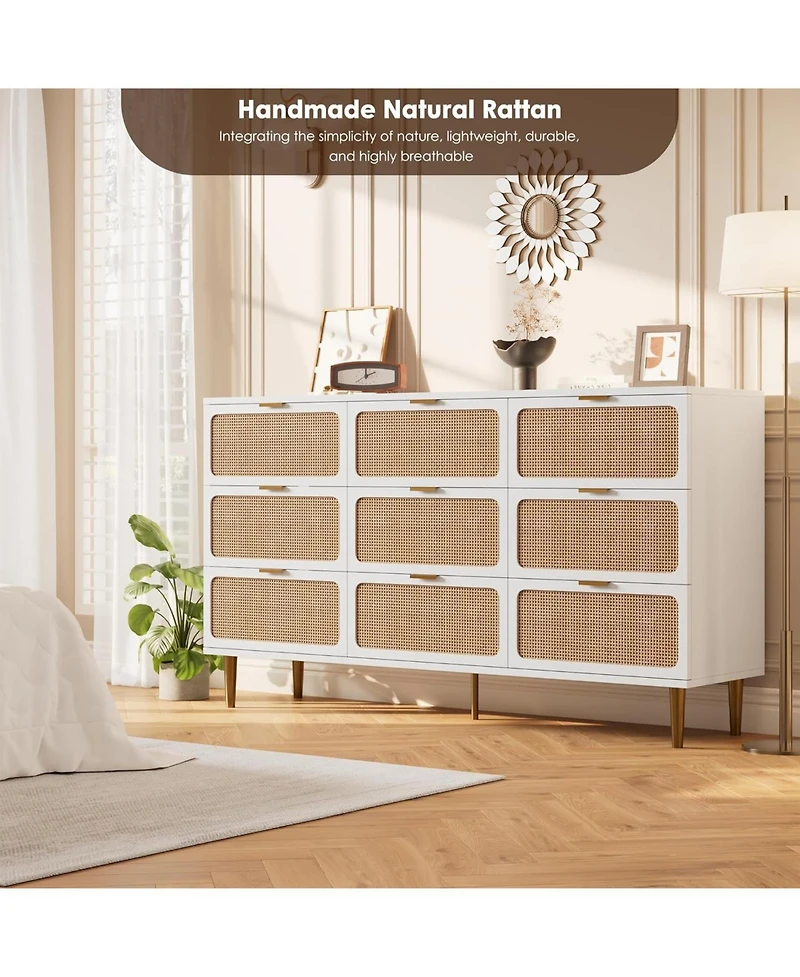 gaomon Rattan 9-Drawer Dresser, Tall Modern Closet with Deep Storage