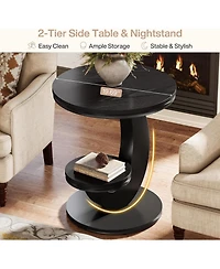 Tribesigns Round End Table, 2 Tiers Side Table with Storage Shelf, C-Shaped Frame for Small Spaces, Living Room, Easy to Assemble