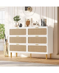 gaomon Modern Rattan 6-Drawer Dresser, Deep Storage & Wide Top for Bedroom