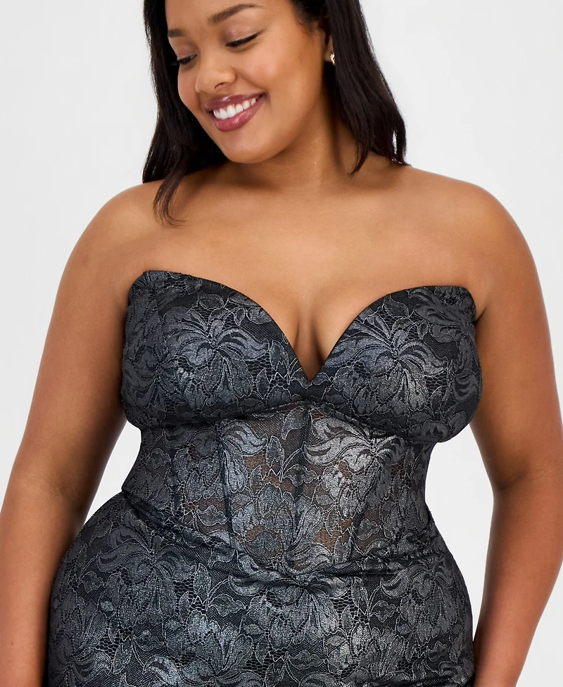 B Darlin Trendy Plus Corset Metallic Gown