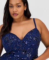 B Darlin Trendy Plus Sequinned Pleated Gown