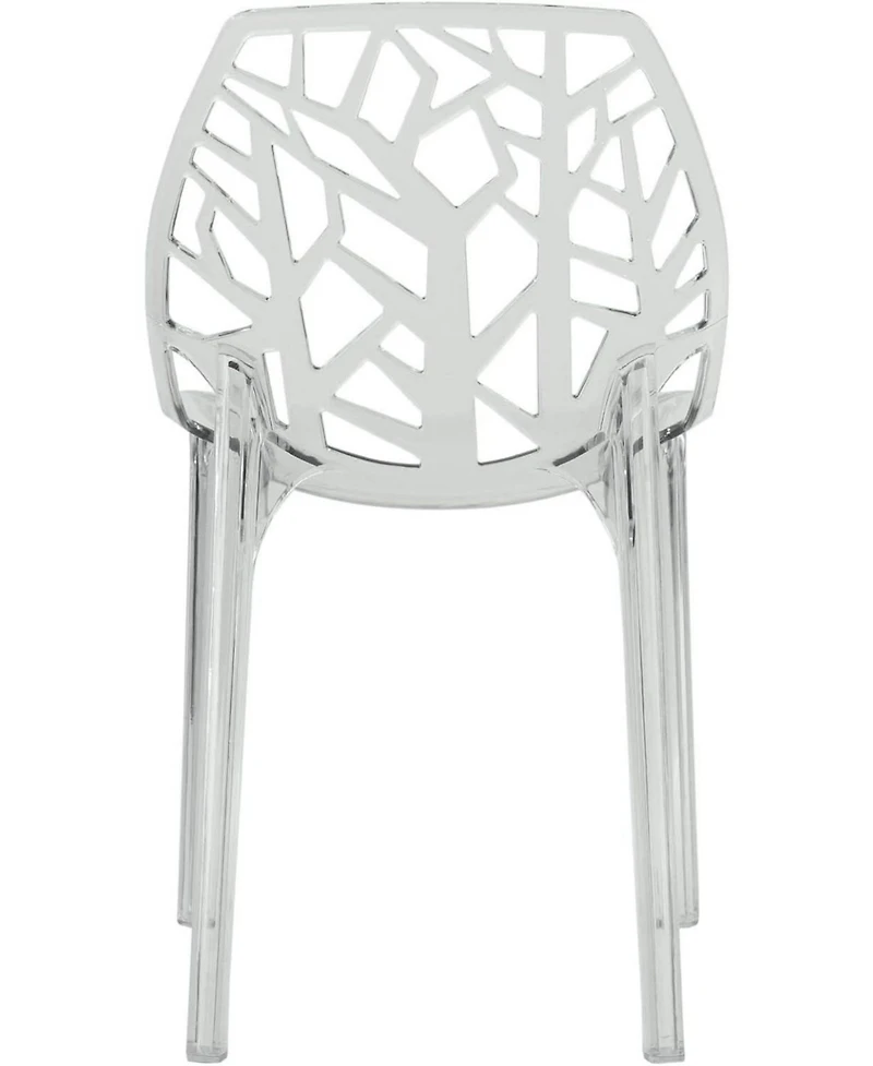 LeisureMod Cornelia Stackable Dining Chair Set of 2 Spring Cut-Out Tree Design Acrylic Accent Side for Kitchen, Living Room, and Area