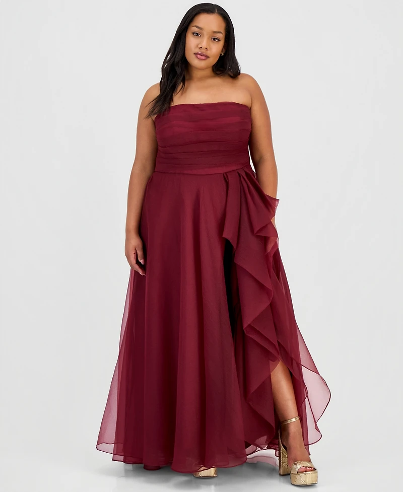 B Darlin Trendy Plus Ruffled Strapless Gown