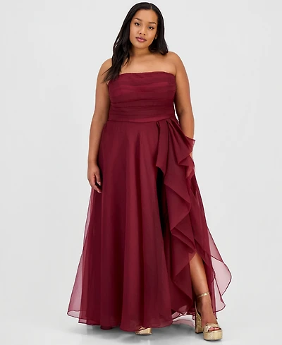 B Darlin Trendy Plus Ruffled Strapless Gown