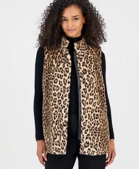 Anne Klein Women's Combo Snap Front Leopard-Print Faux Fur Vest