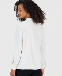 Anne Klein Petite Flutter Long-Sleeve Collared Lace Placket Blouse