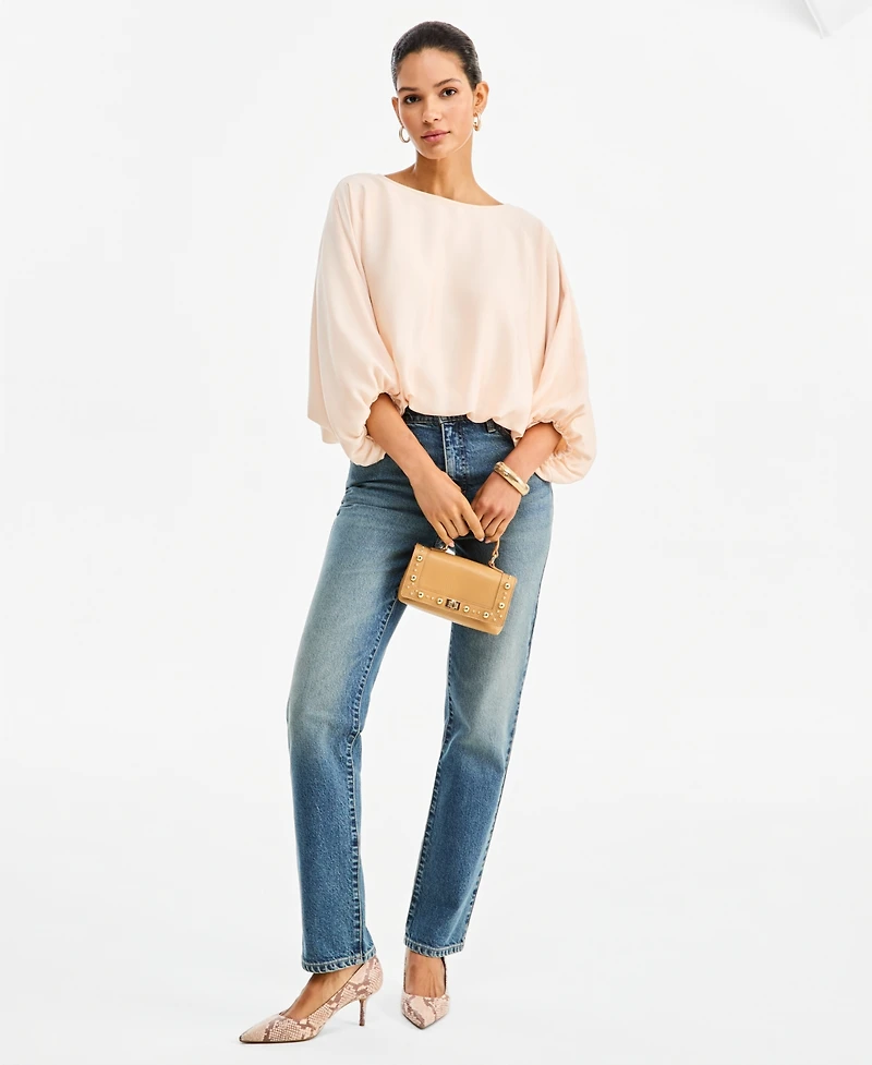 I.n.c. International Concepts Women's Elbow-Sleeve Bubble Boat Neck Blouse, Macy's Exclusive