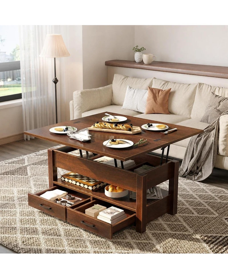 homfan 40" Lift-Top Coffee Table with Drawers and Hidden Storage, Convertible Dining Table for Living Room