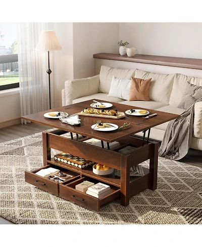 homfan 40" Lift-Top Coffee Table with Drawers and Hidden Storage, Convertible Dining Table for Living Room