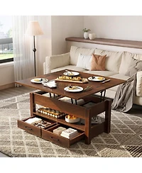 homfan 40" Lift-Top Coffee Table with Drawers and Hidden Storage, Convertible Dining Table for Living Room