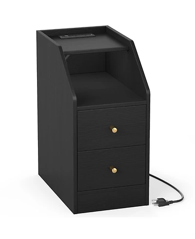 Slickblue End Table with Charging Station, Sofa Side Drawers and Storage Shelf