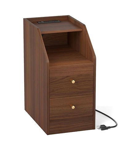 Slickblue End Table with Charging Station, Sofa Side Table with Drawers and Storage Shelf
