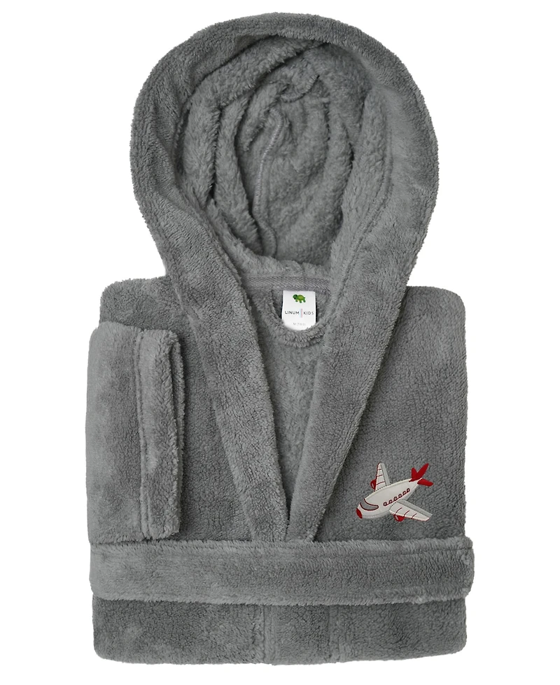 Linum Home Kids Jet Plane Super Plush Double-Brushed Hooded Bathrobe