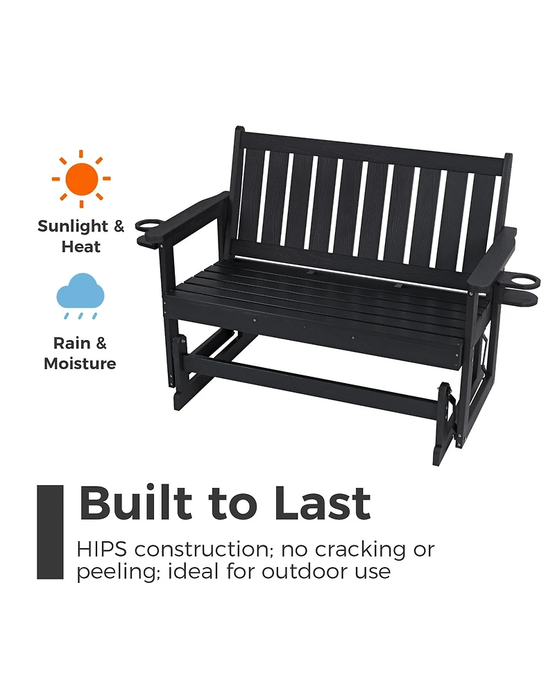 Innovaze 2-Person Hips All-Weather Outdoor Glider Bench, Heavy-Duty Patio Rocking Loveseat with Removable Cup Holders