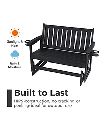 Innovaze 2-Person Hips All-Weather Outdoor Glider Bench, Heavy-Duty Patio Rocking Loveseat with Removable Cup Holders