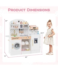 Costway Kids Kitchen Set Wooden Kitchen Playset with Clock, Microwave, Sink, Dish Rack