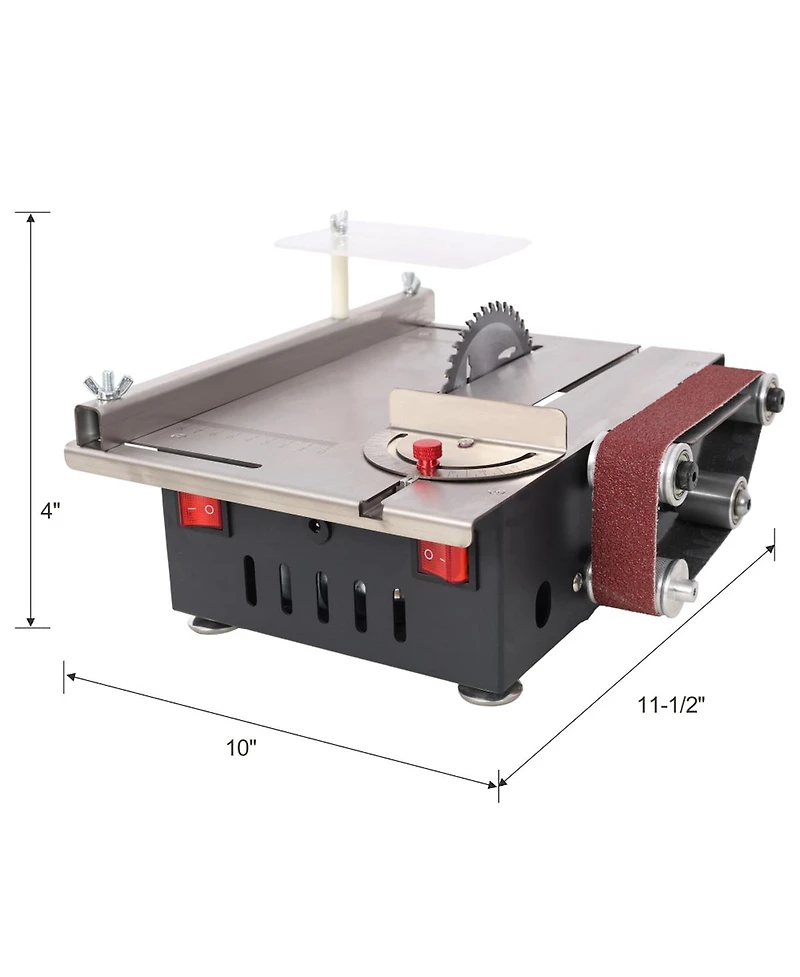 Mini Table Saw Belt Sander, Stainless Steel Top, 4 Blades,10 Sanding Belts,7 Gear 0-90 Adjustable Angle,Diy Cutting Tool for Wood Pcb Acrylic Plastic