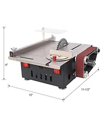 Mini Table Saw Belt Sander, Stainless Steel Top, 4 Blades,10 Sanding Belts,7 Gear 0-90 Adjustable Angle,Diy Cutting Tool for Wood Pcb Acrylic Plastic