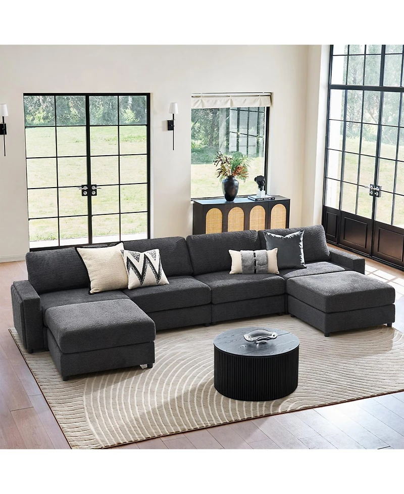 Hulala Home Grandon 162" Modern Modular Sectional Sofa with Two Ottomans