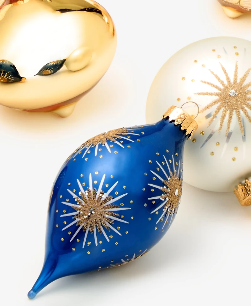Holiday Lane Opulence Set of 8 Glass Gold, White and Blue Mixed Ornaments, Macy's Exclusive