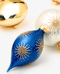 Holiday Lane Opulence Set of 8 Glass Gold, White and Blue Mixed Ornaments, Macy's Exclusive