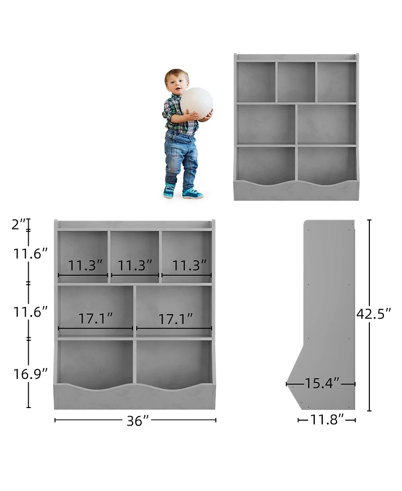 homfan Kids' Toy Storage Organizer with Multiple Compartments and Tilting Bins - Safe and Durable Children's Bookshelf for Playroom and Nursery