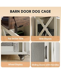 homfan Barn Door Dog Cage with Wheels, Furniture-Style Pet Crate on Casters for Medium Dogs Living Room Home