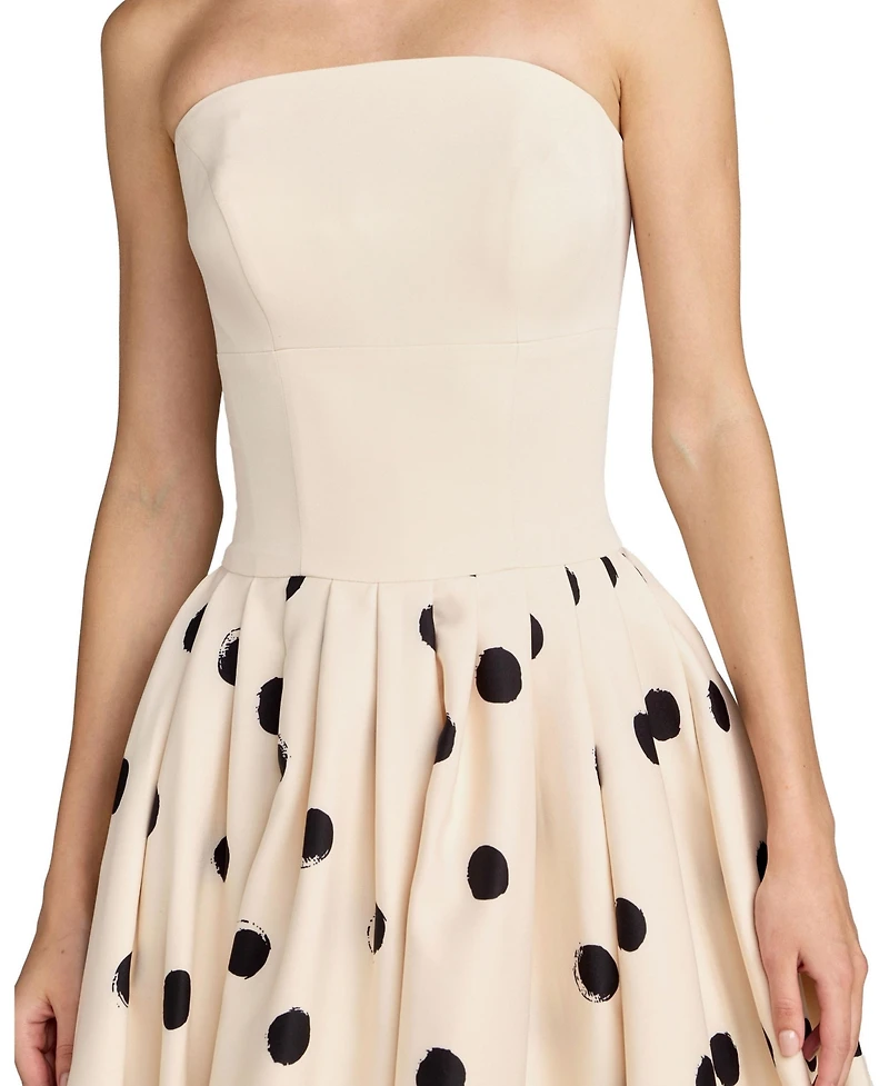 Mac Duggal Women's Strapless Polka Dot Crepe Bubble Skirt Midi Dress