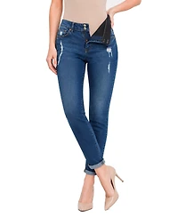 Indigo Poppy Women's Two Button Tummy Tuck High Rise Roll Cuff Skinny