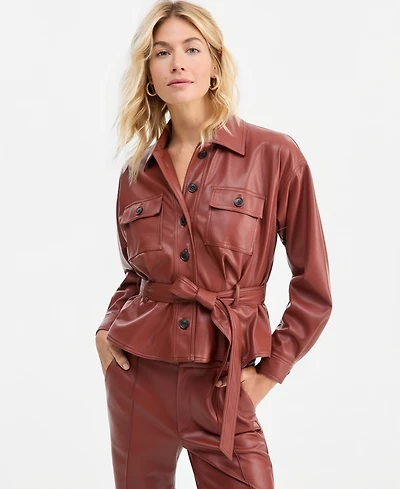 I.n.c. International Concepts Women's Belted Faux Leather Peplum Shirt Jacket, Macy's Exclusive