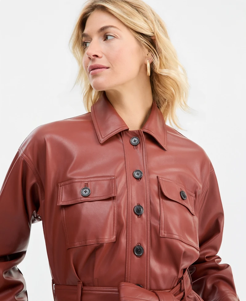 I.n.c. International Concepts Women's Belted Faux Leather Peplum Shirt Jacket, Macy's Exclusive