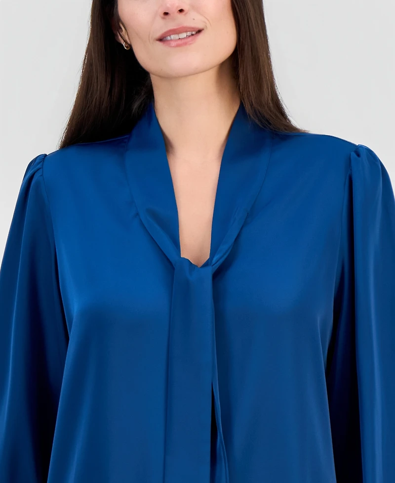 T Tahari Women's Tie-Neck Long-Sleeve Blouse