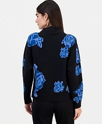 T Tahari Women's Floral Jacquard Funnel-Neck Dolman-Sleeve Sweater