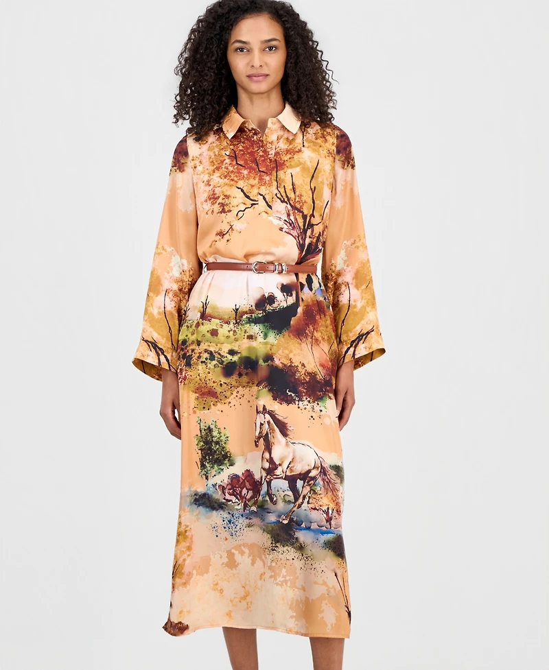 T Tahari Women's Printed Belted Shirtdress