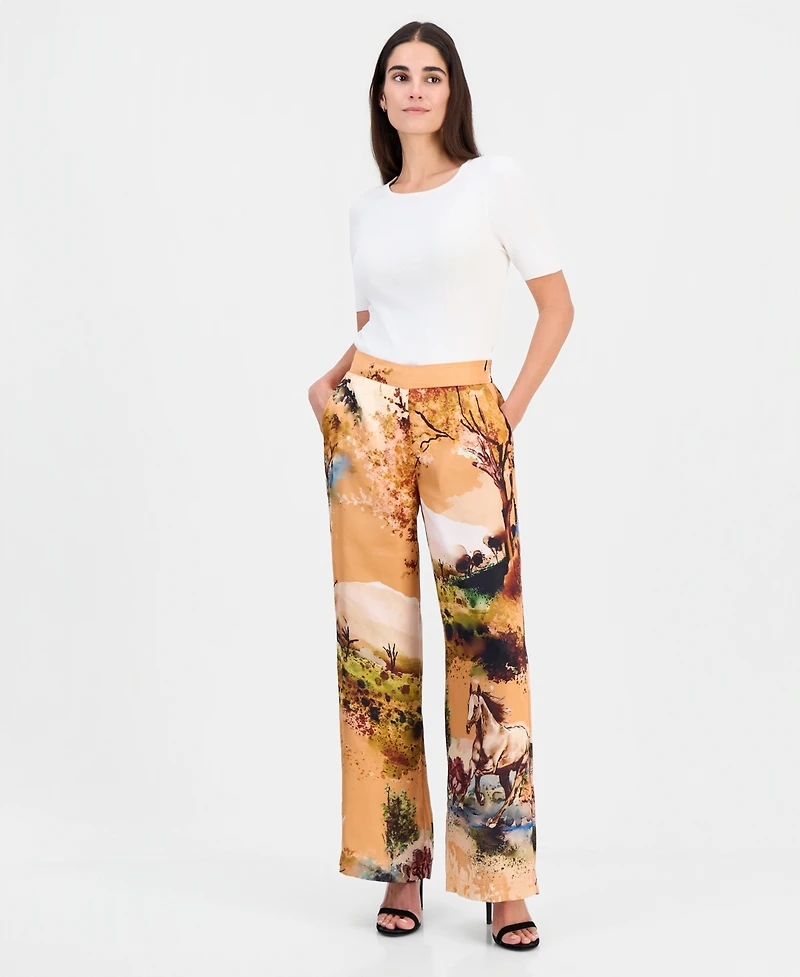 T Tahari Women's Printed Pull-On High-Rise Pants