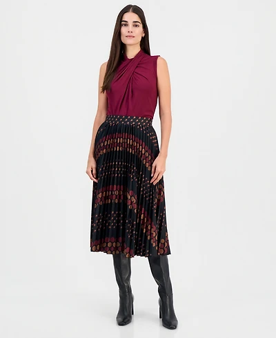 T Tahari Women's Printed Pull-On Pleated Midi Skirt
