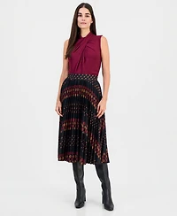 T Tahari Women's Printed Pull-On Pleated Midi Skirt