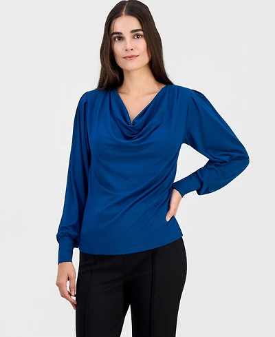 T Tahari Women's Cowl-Neck Balloon-Sleeve Top