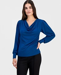T Tahari Women's Cowl-Neck Balloon-Sleeve Top