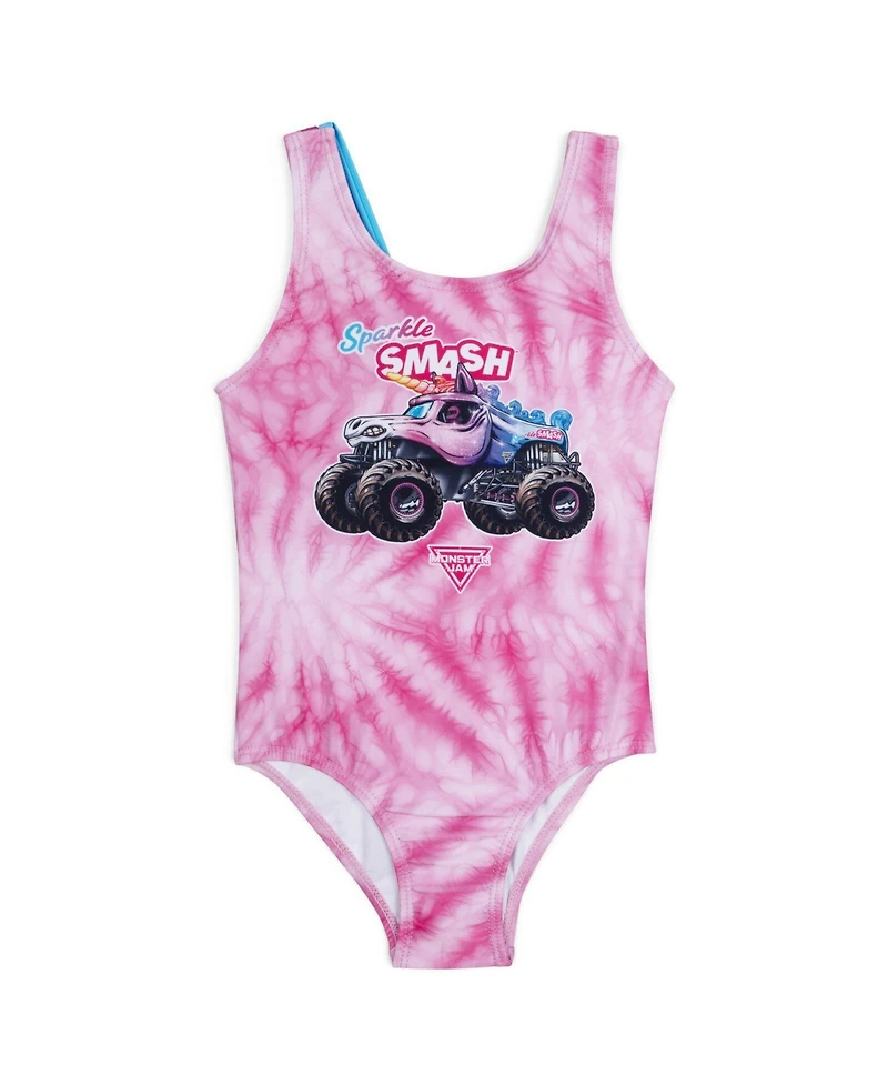 Monster Jam Toddler Girls Sparkle Smash One Piece Bathing Suit Upf 50+
