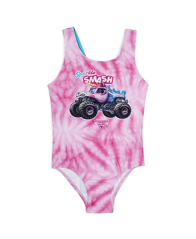 Monster Jam Toddler Girls Sparkle Smash One Piece Bathing Suit Upf 50+