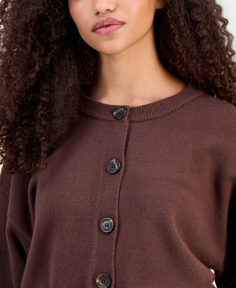 Pink Rose Juniors' Crewneck Cropped Cardigan