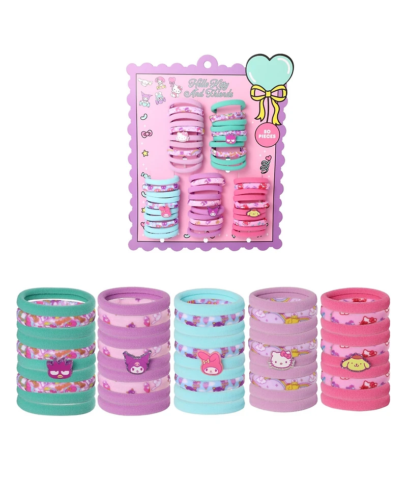 Hello Kitty and Friends Hair Ties in Bulk 50 Pieces Official License, Sanrio Hair Accessories with My Melody, Kuromi and More