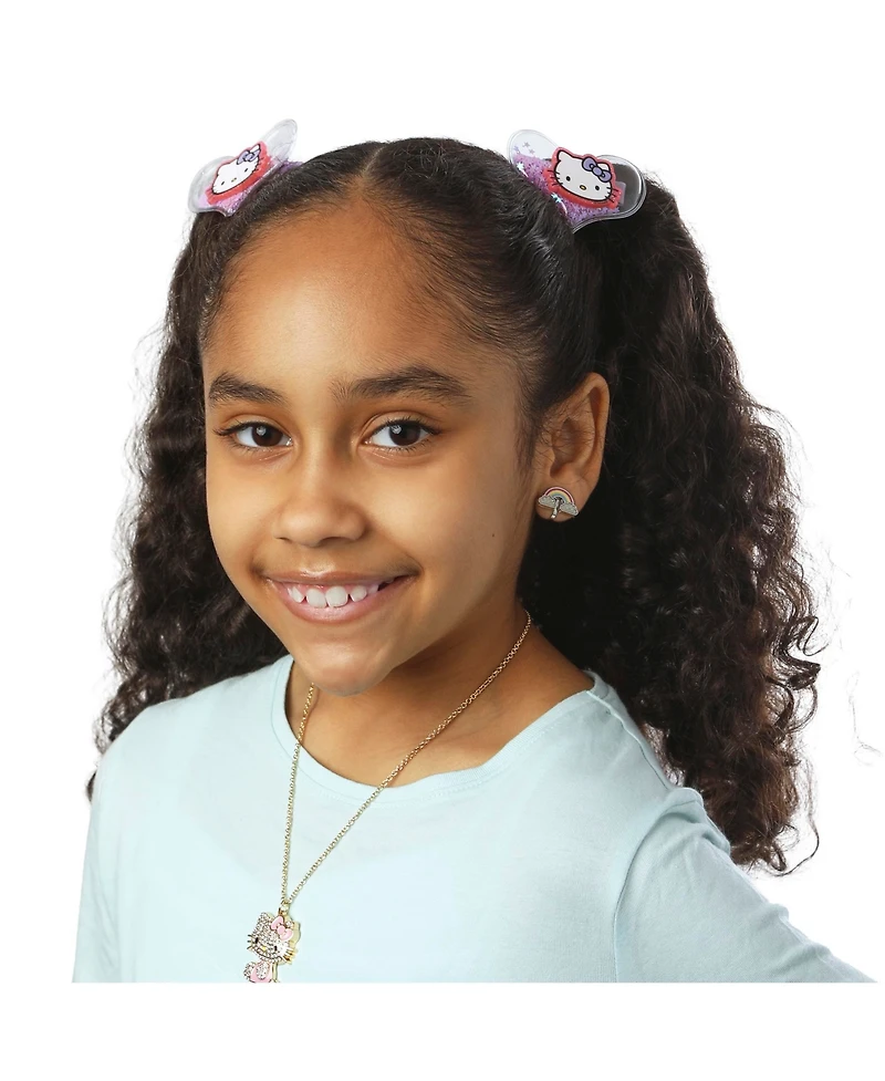 Hello Kitty Heart Hair Clip 6-Piece Set Official License, Snap Back Shaker Hair Clips, Sanrio Accessories