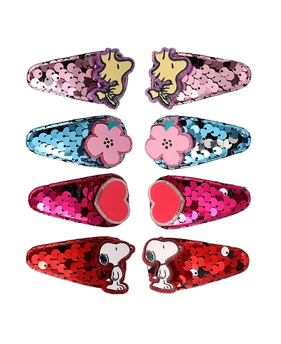 Peanuts Snoopy and Woodstock Sequin Snap Back Hair Clips 8-Piece Set Official License, Peanuts Gifts, Snoopy Things